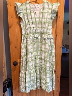 crown & ivy Green and White Plaid Midi Dress XL NWT
